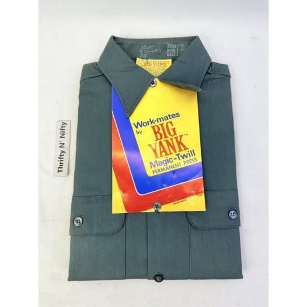 VINTAGE Big Yank Shirt Mens Medium Gray Button Up WorkWear 70s Magic Twill Union